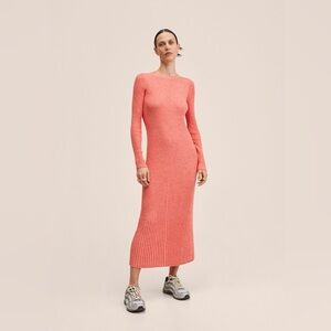 Mango MNG Ribbed knit midi long sleeve lightweight sweater dress